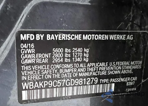 2016 BMW 550 Xi from USA, damaged, VIN WBAKP9C57GD981279